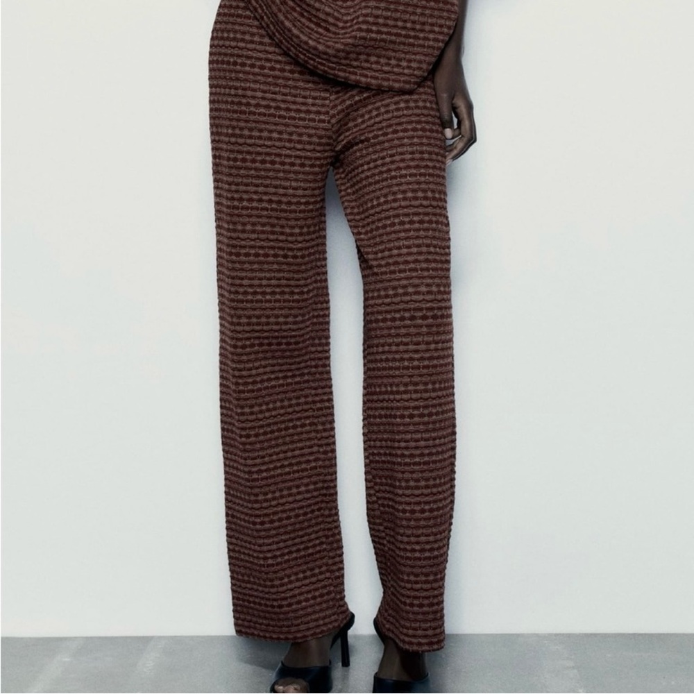 NWT ZARA Maroon/Brown Jacquard Knit Lounge Pants Womens L